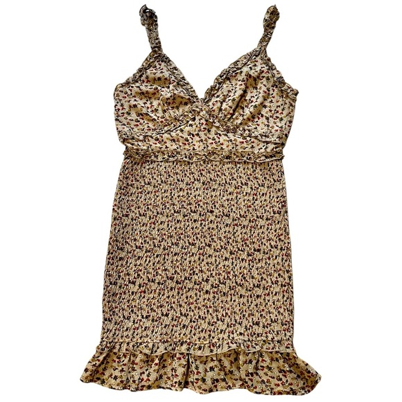 Storia Brown Floral Mini Dress Spaghetti Strap Small Preppy Feminine Smocked M - Picture 1 of 8